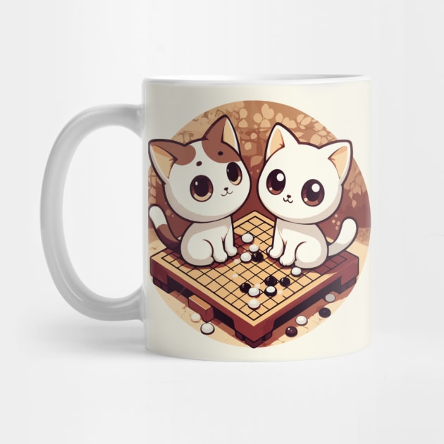 Kawaii white cats go board game baduk by TomFrontierArt